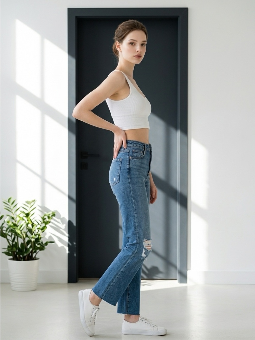 NWT L.T.J. Women’s Distressed Denim Straight Leg Crop Jeans Raw Hem - Size 31